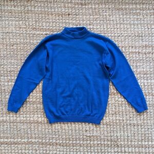 Vintage Fine Knit Merino Wool Mockneck Sweater Electric Blue Medium